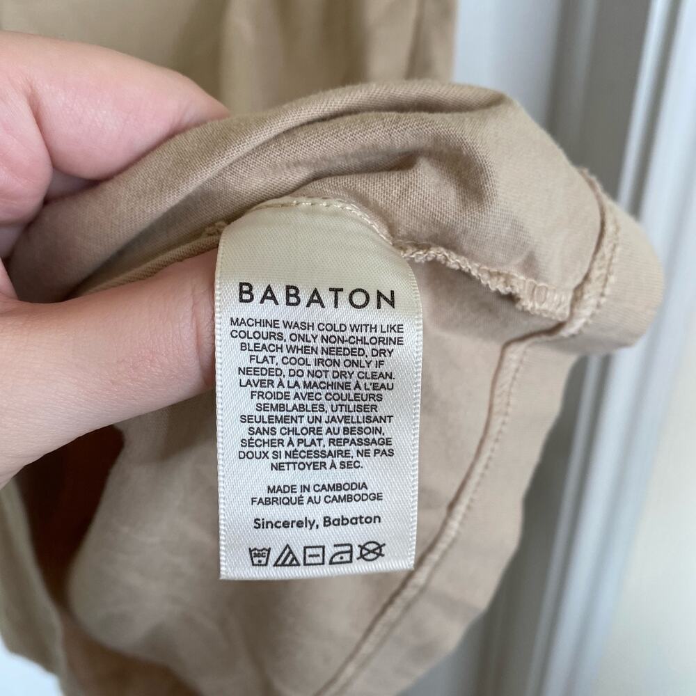 ARITZIA Babaton Shoulder Pad Cotton Mini Dress Olive Beige Size Small Minimalist - Picture 7 of 8